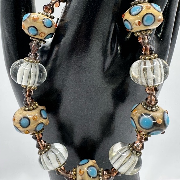 BRACELET Lampwork GLASS, SWAROVSKI - crystal beaded with a toggle clasp LOVELY! - Picture 11 of 12